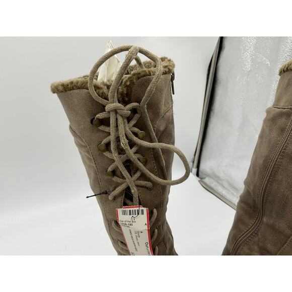 Qupid Boots Womens Size 8 Brown Knee High Lace Up Faux Suede Fleece Lined Zip - Picture 16 of 16